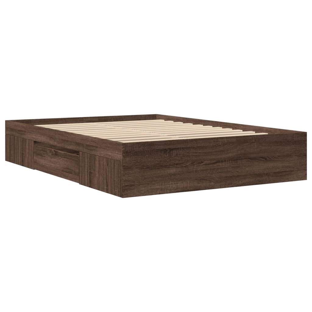 Bed Frame without Mattress Brown Oak 140x190 cm Engineered Wood