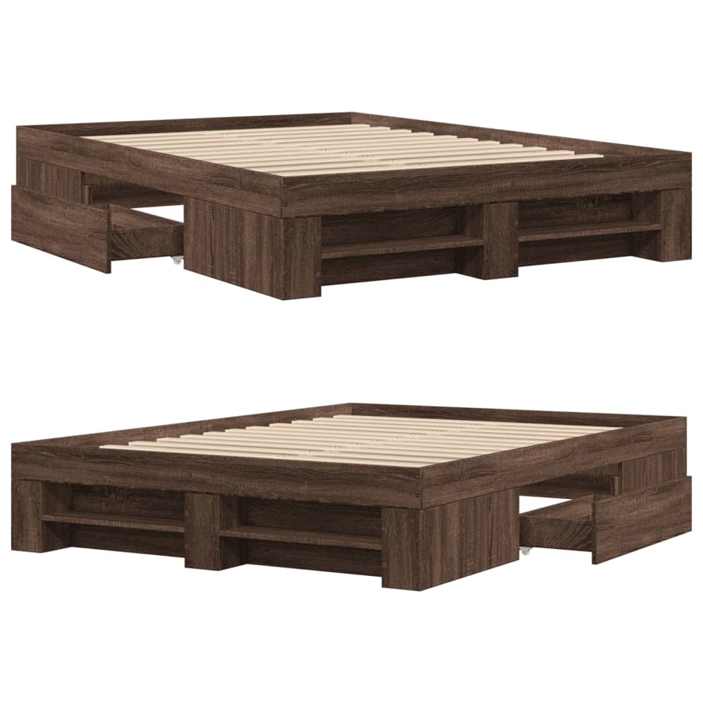 Bed Frame without Mattress Brown Oak 140x190 cm Engineered Wood