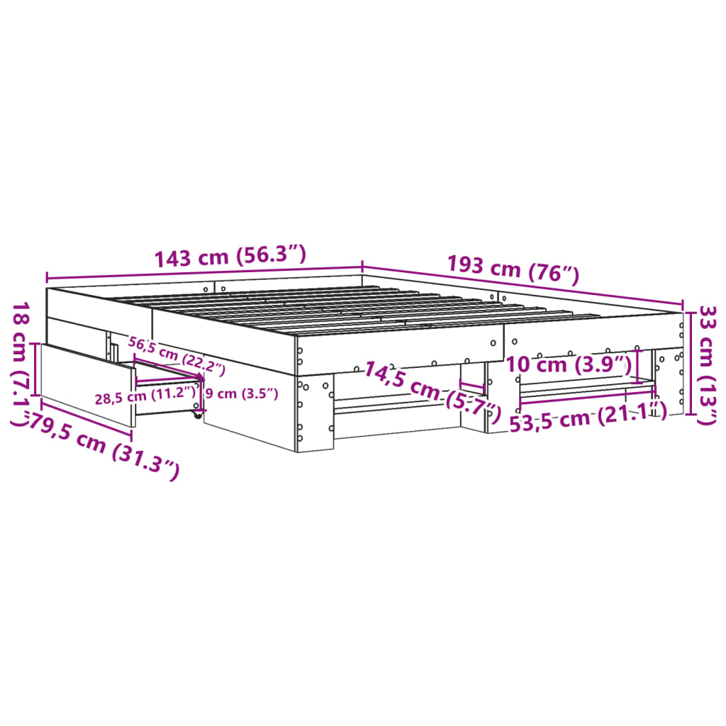 Bed Frame without Mattress Brown Oak 140x190 cm Engineered Wood