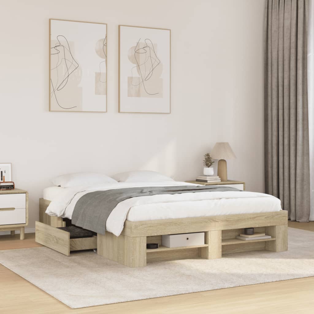 Bed Frame without Mattress Sonoma Oak 135x190 cm Double Engineered Wood
