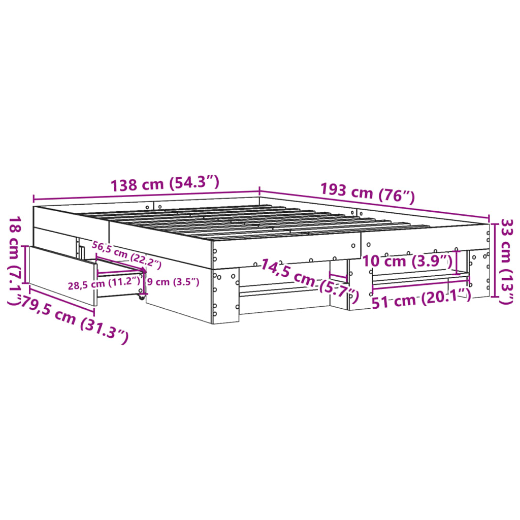 Bed Frame without Mattress Sonoma Oak 135x190 cm Double Engineered Wood