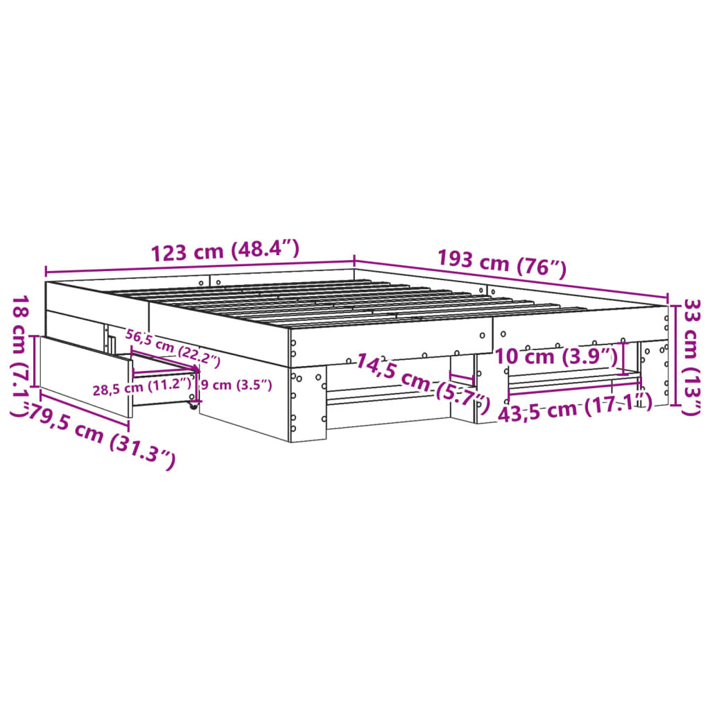 Bed Frame without Mattress Concrete Grey 120x190cm Engineered Wood