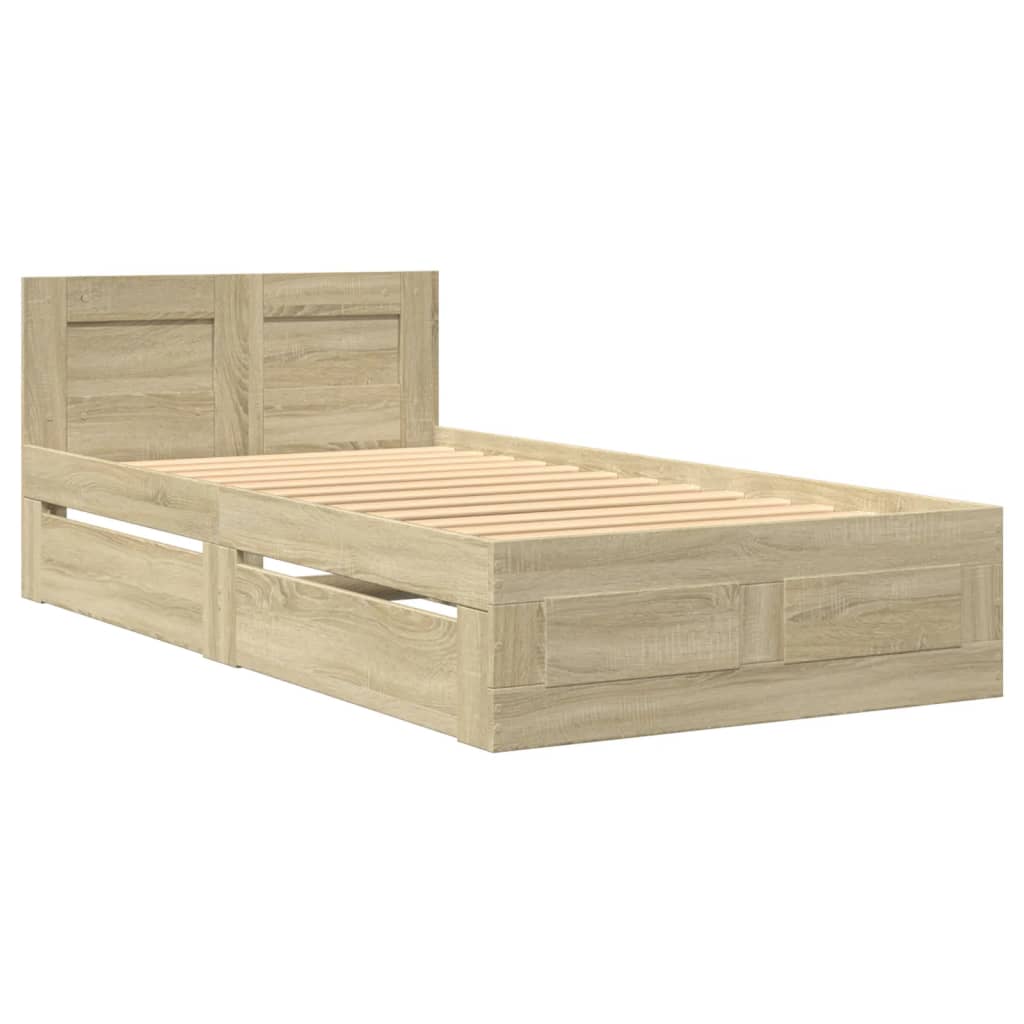 Bed Frame with Headboard without Mattress Sonoma Oak 100x200 cm