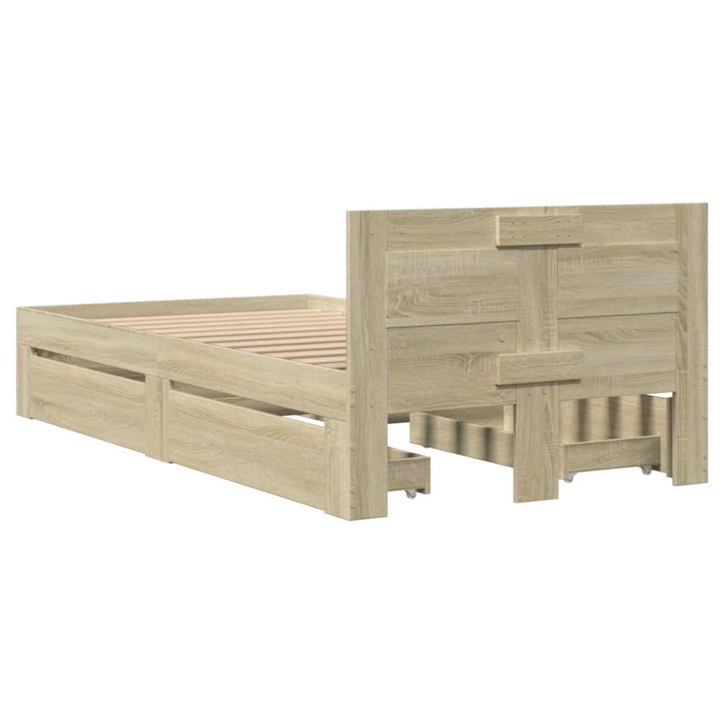 Bed Frame with Headboard without Mattress Sonoma Oak 100x200 cm
