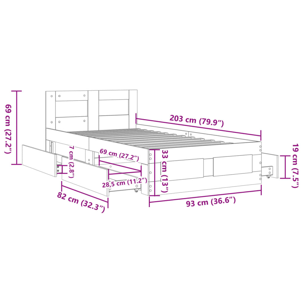 Bed Frame with Headboard without Mattress Concrete Grey 90x200 cm