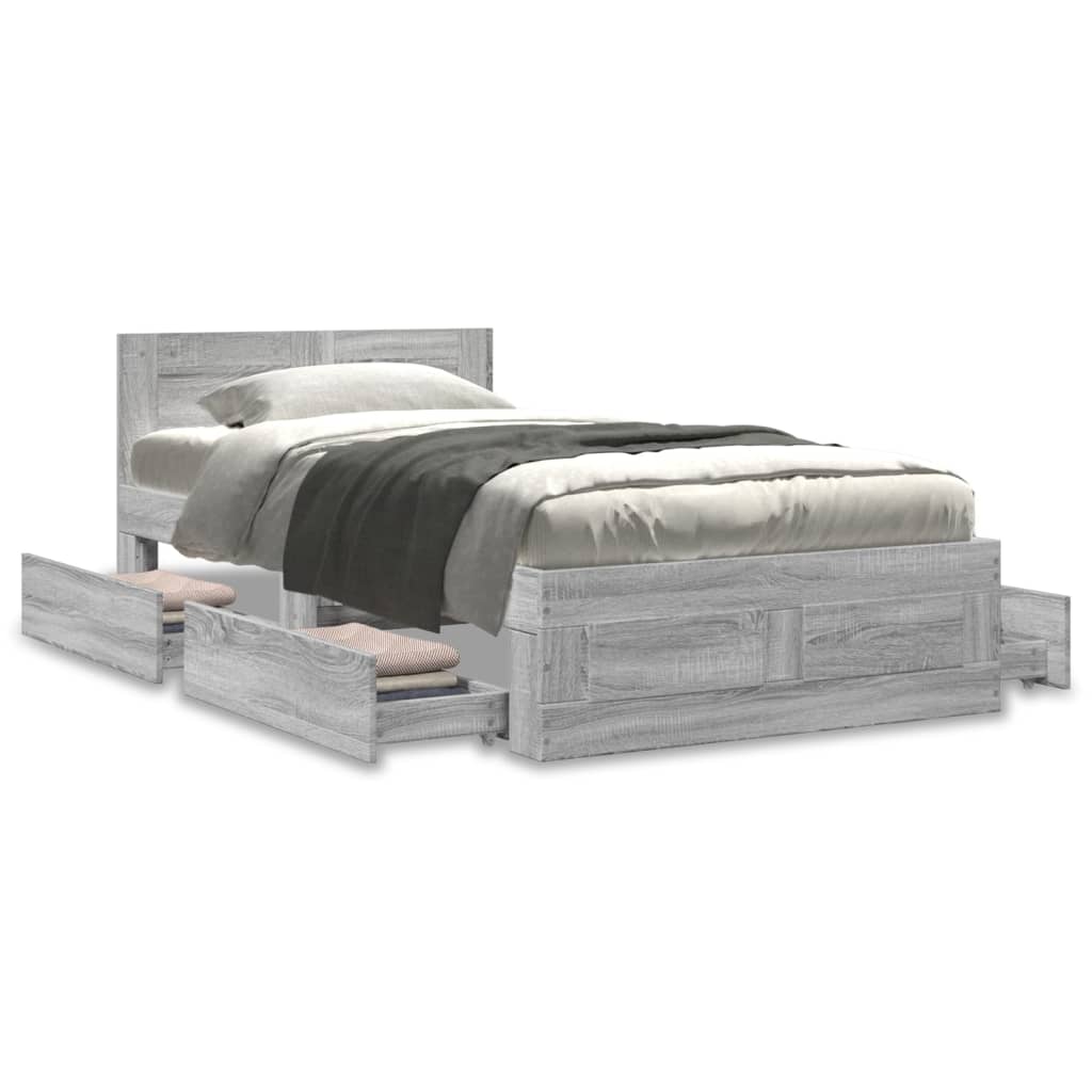 Bed Frame with Headboard without Mattress Grey Sonoma 75x190 cm Small Single