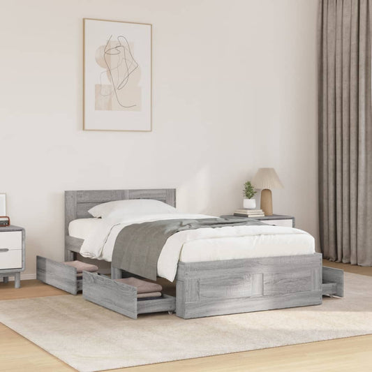 Bed Frame with Headboard without Mattress Grey Sonoma 75x190 cm Small Single