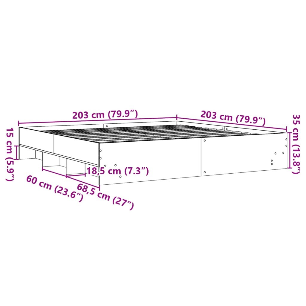 Bed Frame without Mattress Black 200x200 cm Engineered Wood