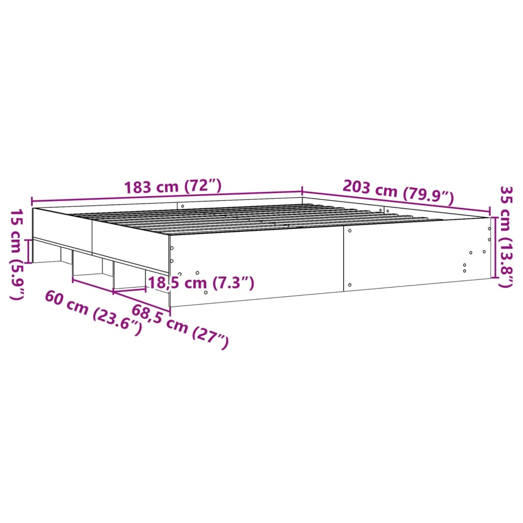 Bed Frame without Mattress Concrete Grey 180x200cm Engineered Wood