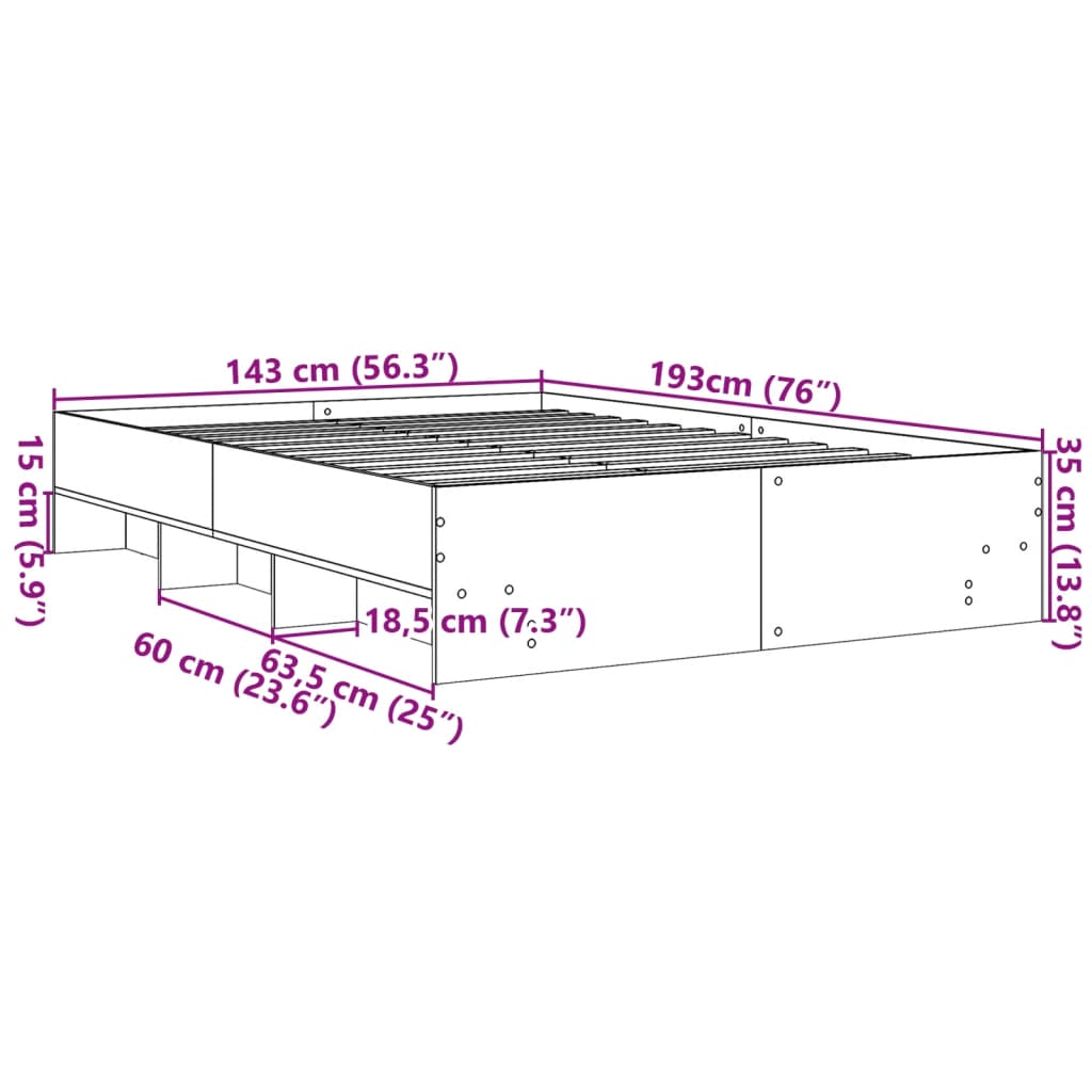 Bed Frame without Mattress Smoked Oak 140x190 cm Engineered Wood