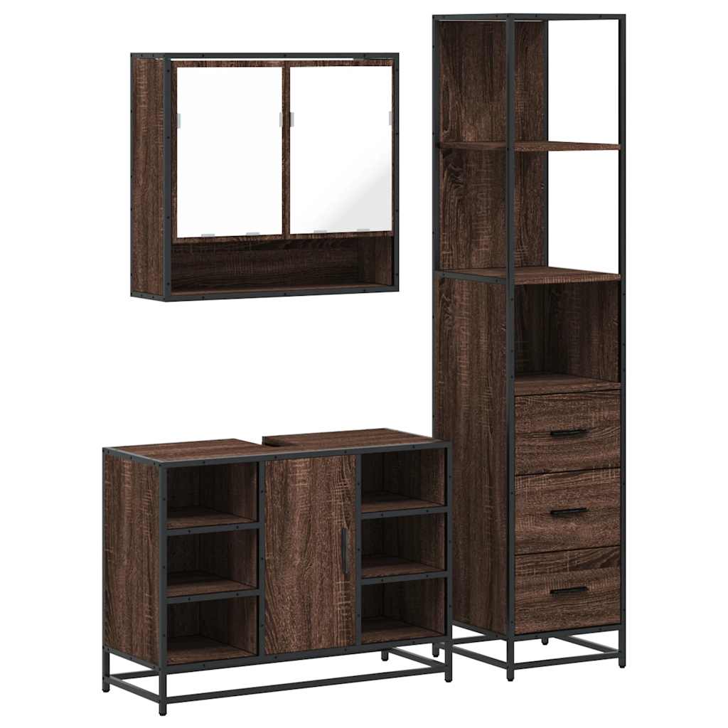 3 Piece Bathroom Furniture Set Brown Oak Engineered Wood