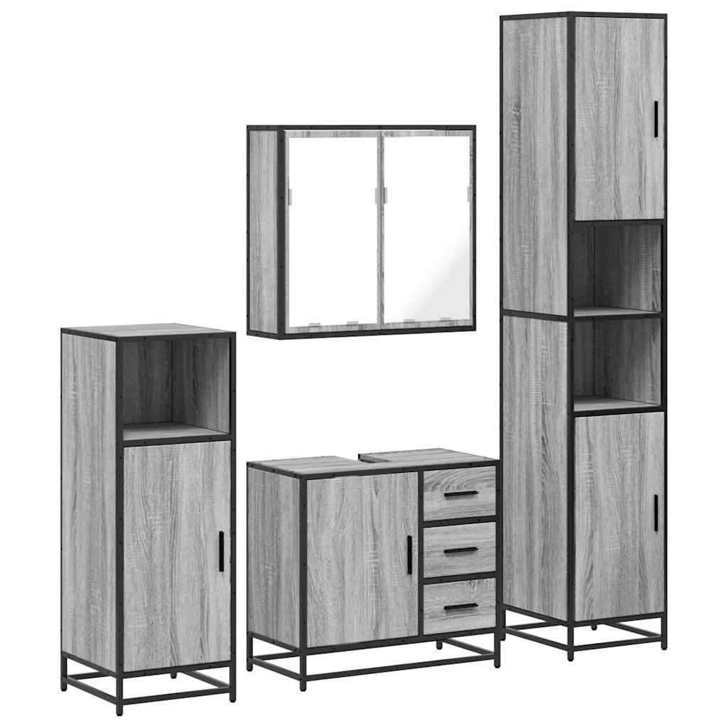 4 Piece Bathroom Furniture Set Grey Sonoma Engineered Wood