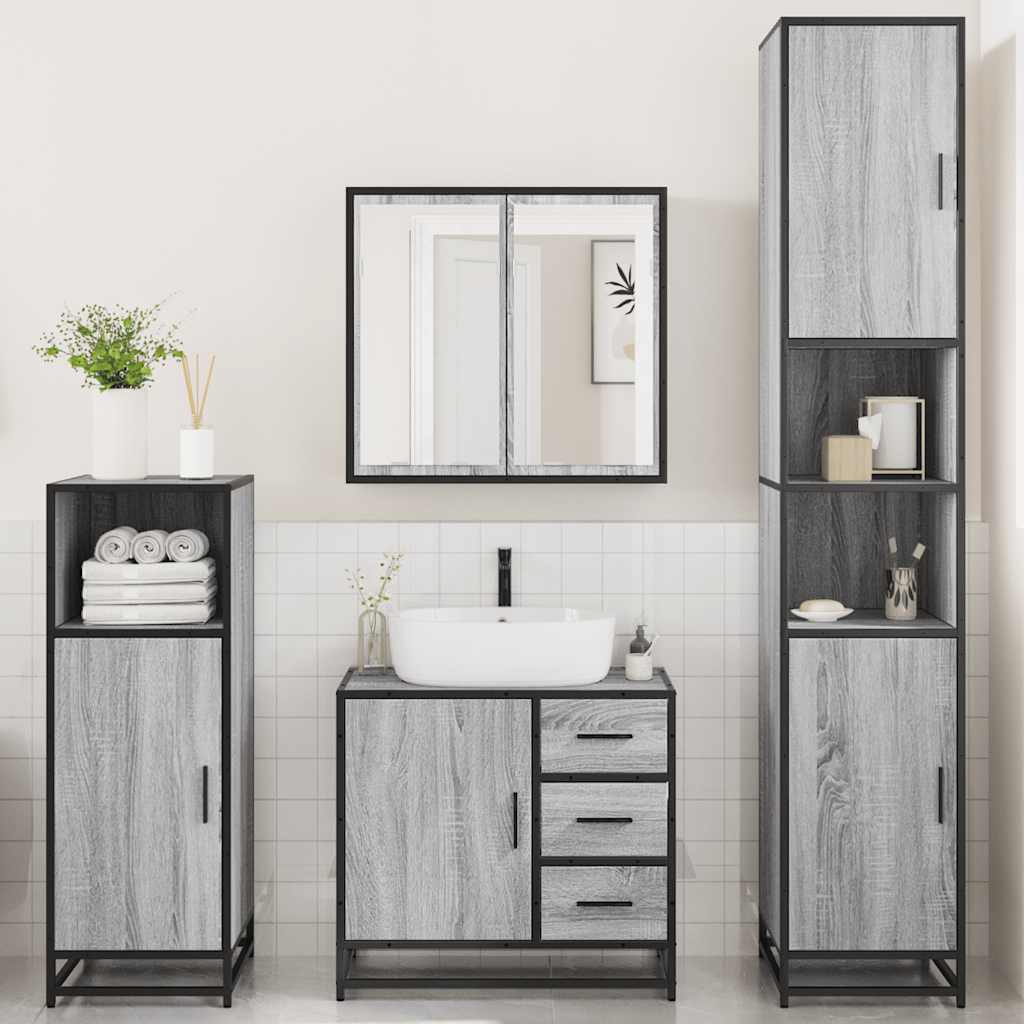 4 Piece Bathroom Furniture Set Grey Sonoma Engineered Wood