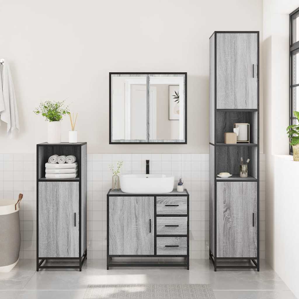 4 Piece Bathroom Furniture Set Grey Sonoma Engineered Wood