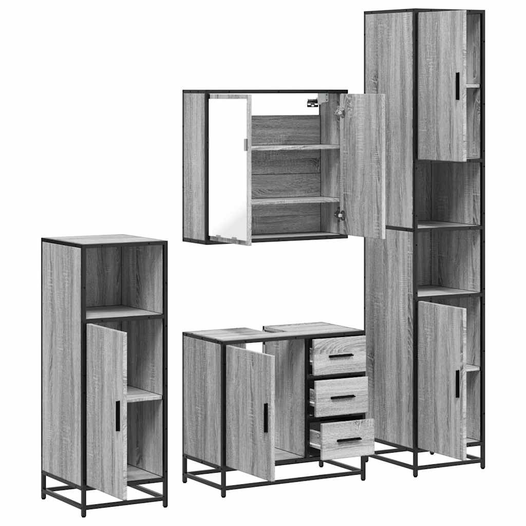 4 Piece Bathroom Furniture Set Grey Sonoma Engineered Wood
