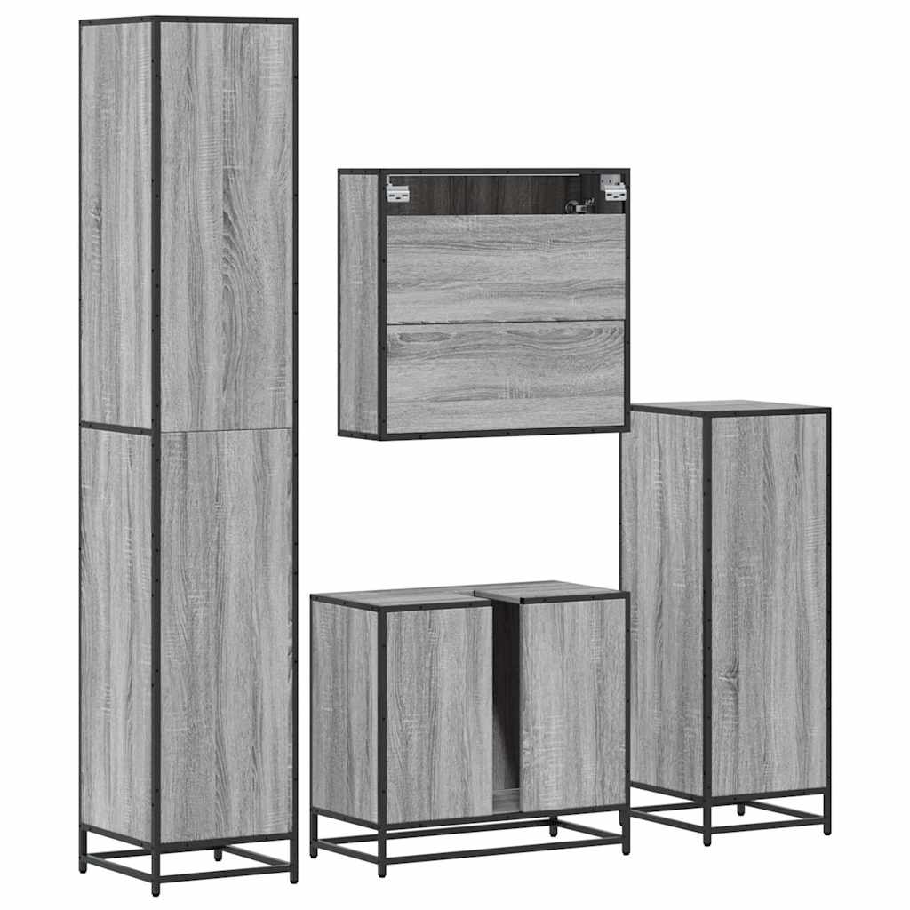 4 Piece Bathroom Furniture Set Grey Sonoma Engineered Wood