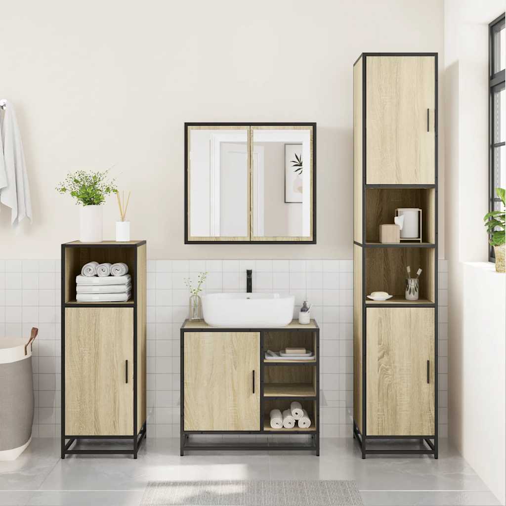 4 Piece Bathroom Furniture Set Sonoma Oak Engineered Wood