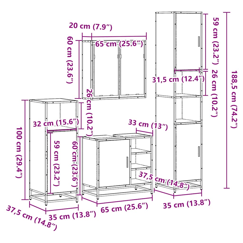 4 Piece Bathroom Furniture Set Sonoma Oak Engineered Wood