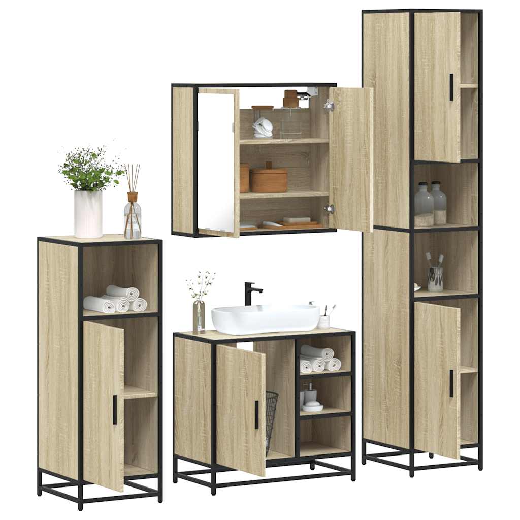 4 Piece Bathroom Furniture Set Sonoma Oak Engineered Wood