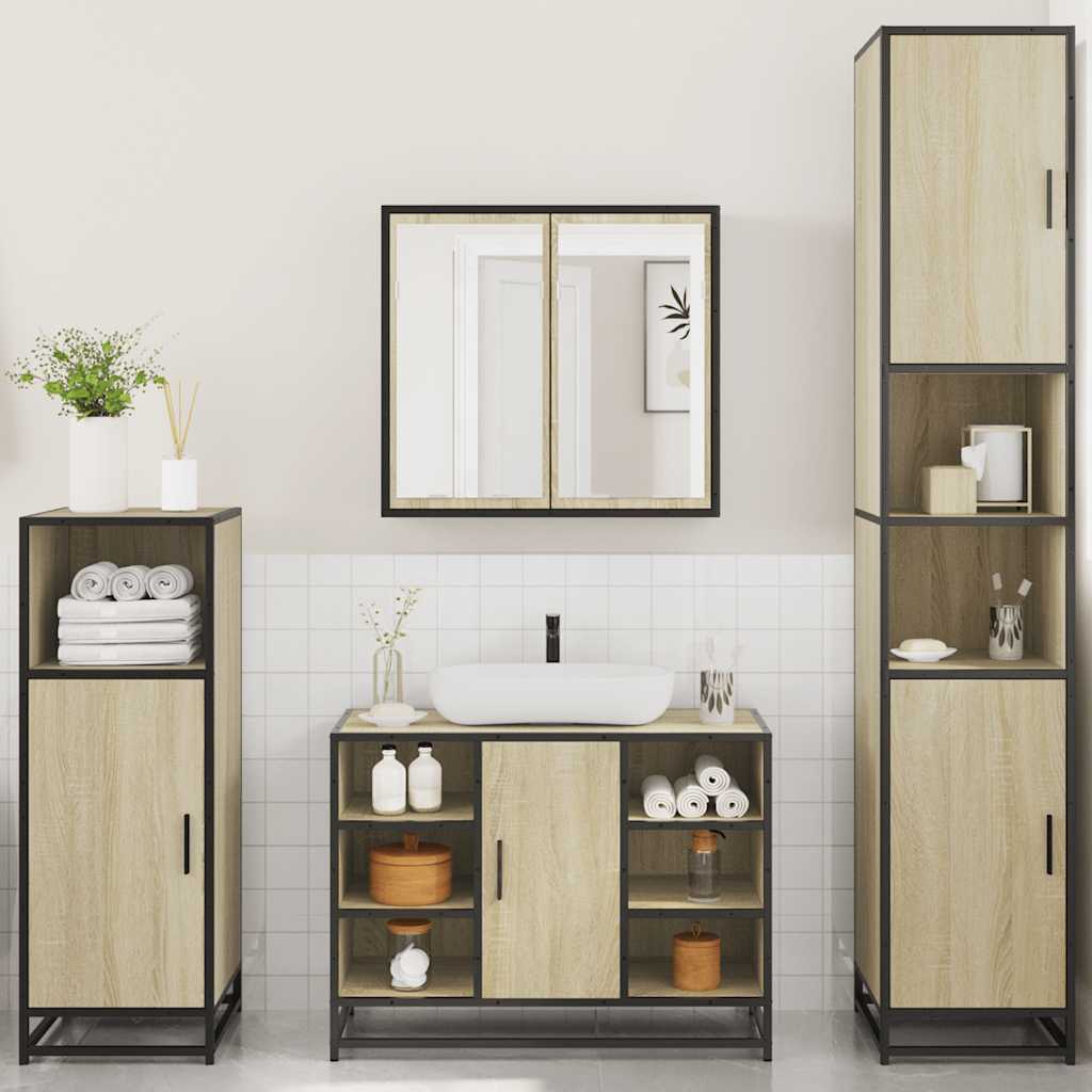 4 Piece Bathroom Furniture Set Sonoma Oak Engineered Wood