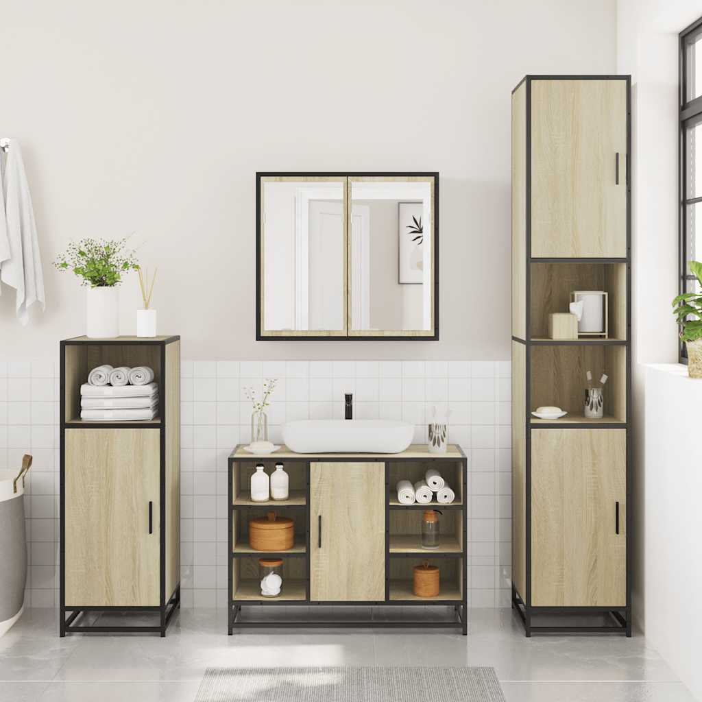 4 Piece Bathroom Furniture Set Sonoma Oak Engineered Wood