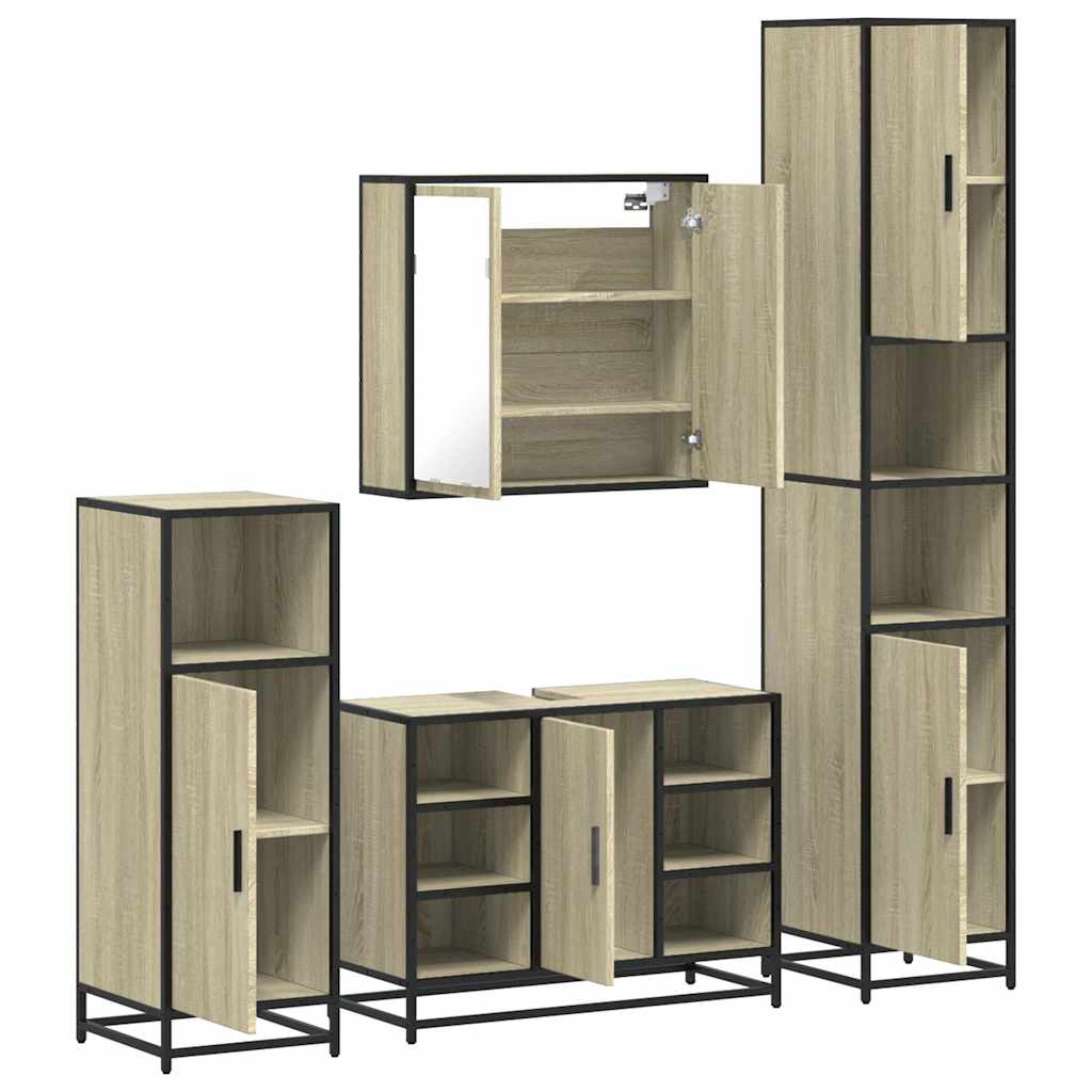 4 Piece Bathroom Furniture Set Sonoma Oak Engineered Wood