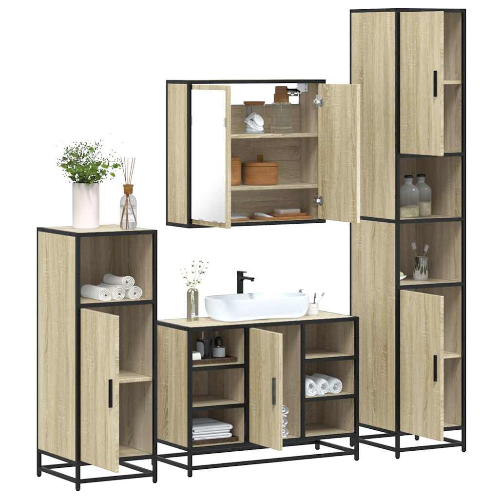 4 Piece Bathroom Furniture Set Sonoma Oak Engineered Wood