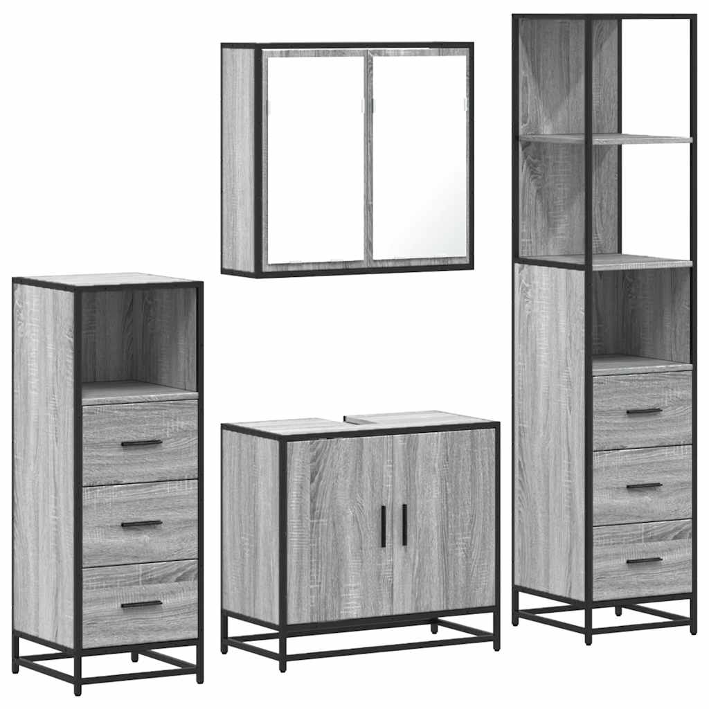 4 Piece Bathroom Furniture Set Grey Sonoma Engineered Wood