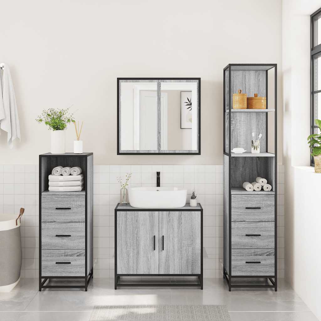 4 Piece Bathroom Furniture Set Grey Sonoma Engineered Wood