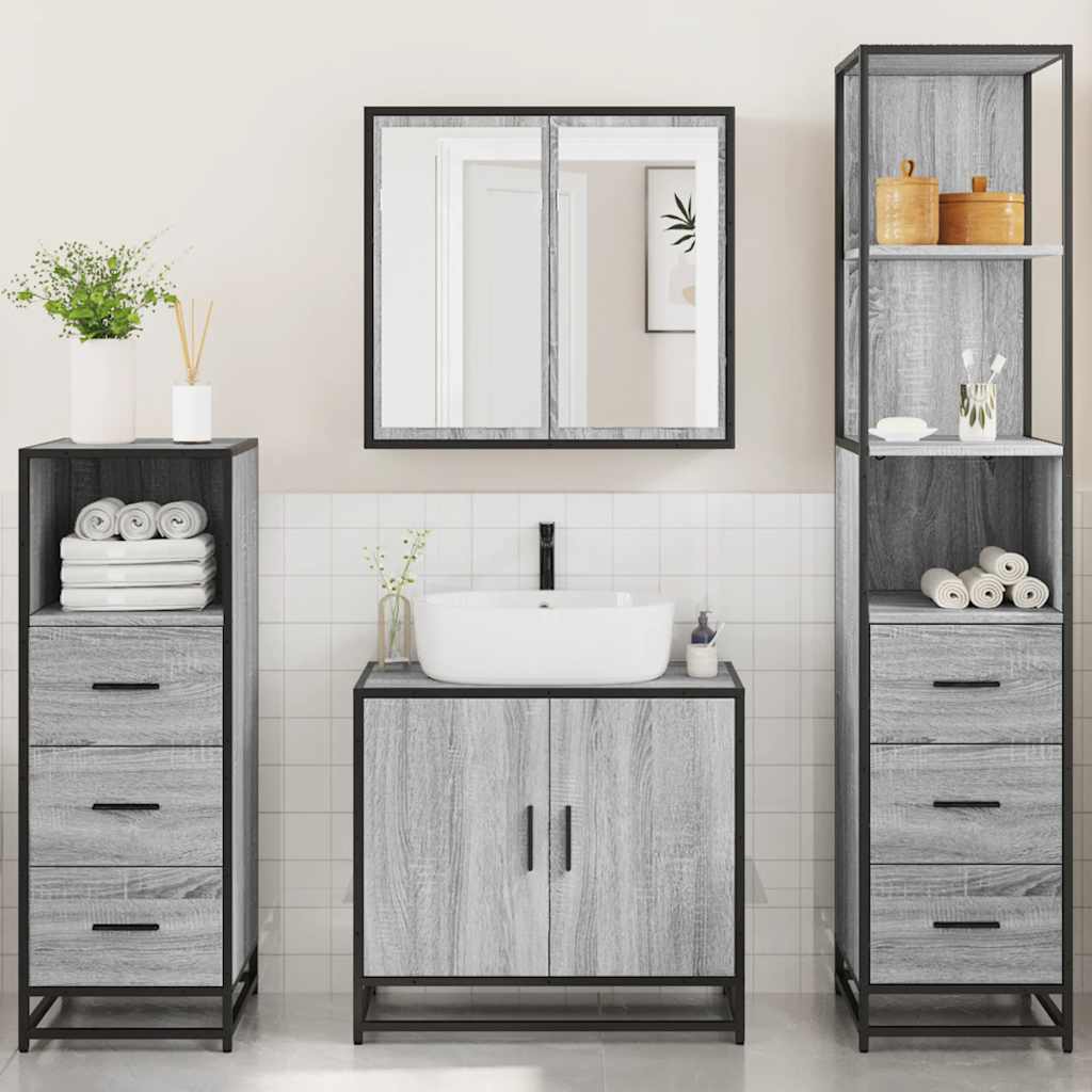 4 Piece Bathroom Furniture Set Grey Sonoma Engineered Wood