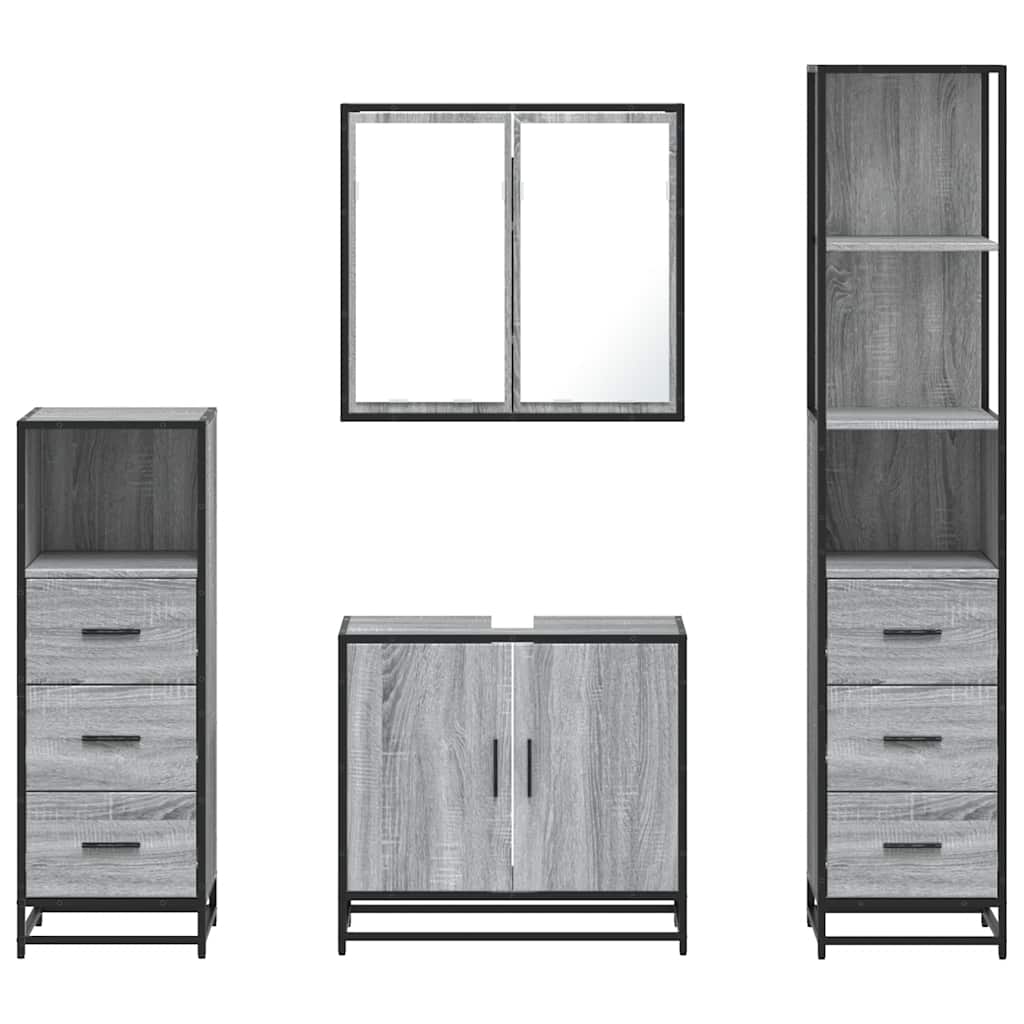 4 Piece Bathroom Furniture Set Grey Sonoma Engineered Wood