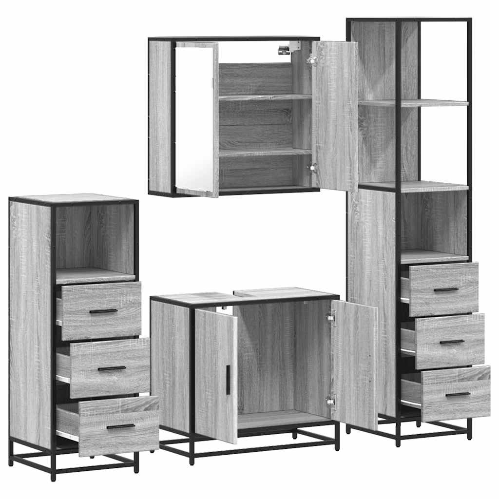 4 Piece Bathroom Furniture Set Grey Sonoma Engineered Wood