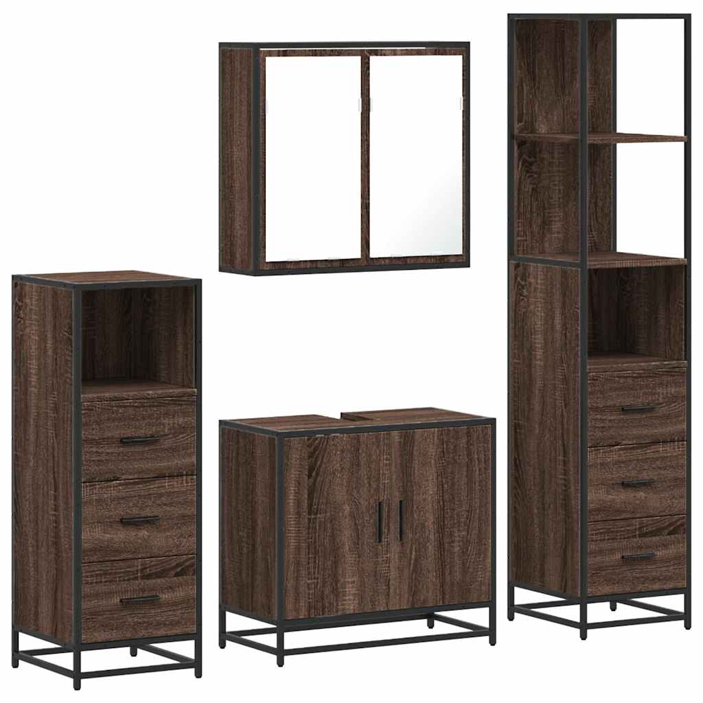 4 Piece Bathroom Furniture Set Brown Oak Engineered Wood