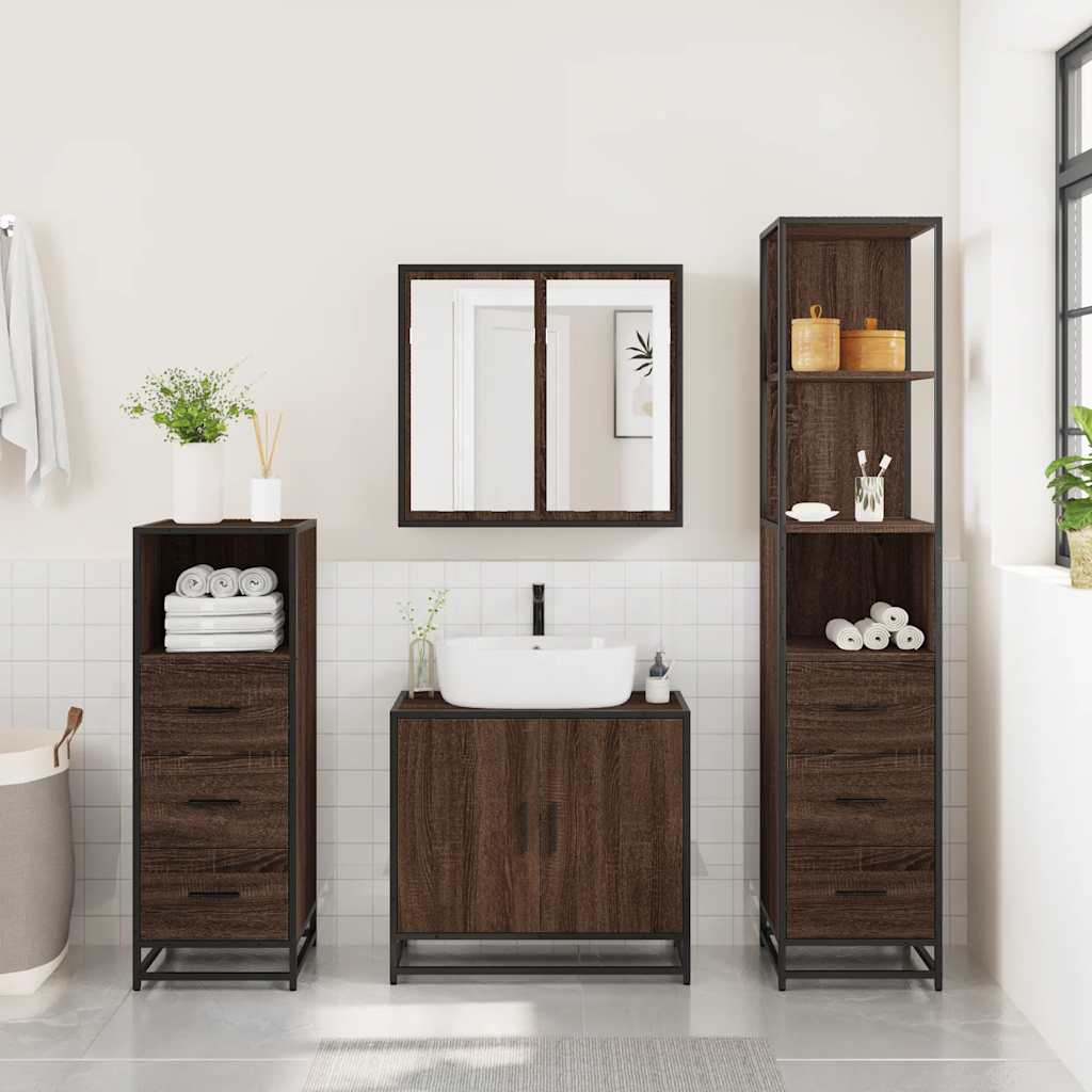 4 Piece Bathroom Furniture Set Brown Oak Engineered Wood