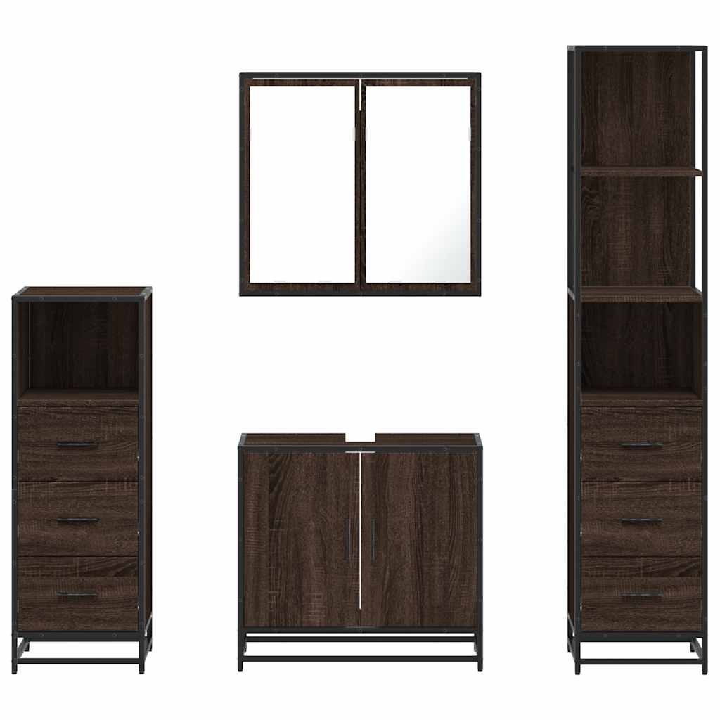 4 Piece Bathroom Furniture Set Brown Oak Engineered Wood