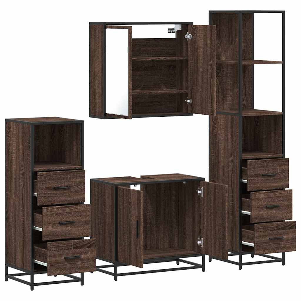 4 Piece Bathroom Furniture Set Brown Oak Engineered Wood