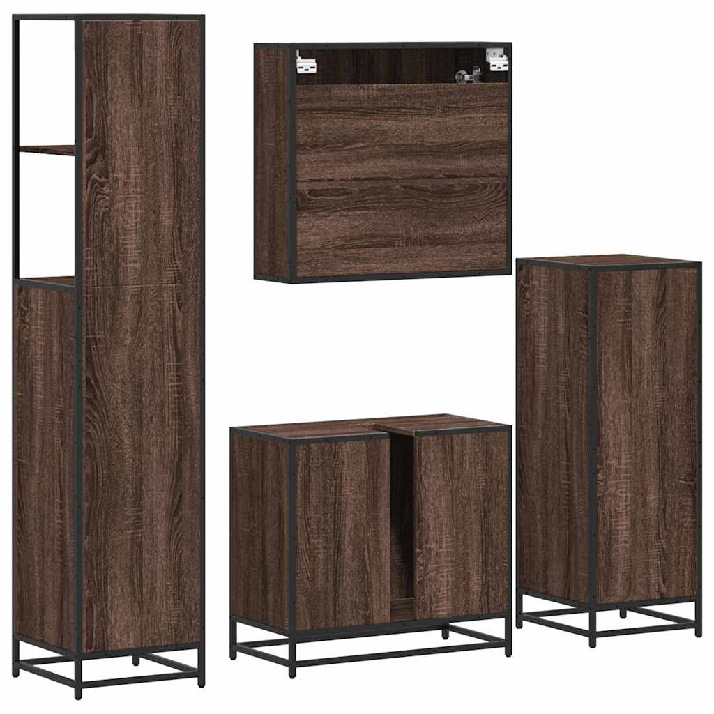 4 Piece Bathroom Furniture Set Brown Oak Engineered Wood