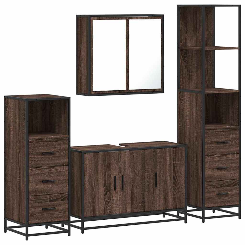 4 Piece Bathroom Furniture Set Brown Oak Engineered Wood