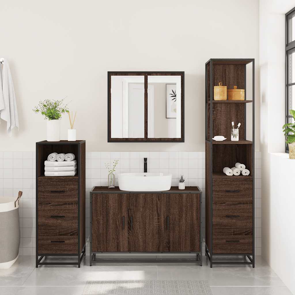 4 Piece Bathroom Furniture Set Brown Oak Engineered Wood