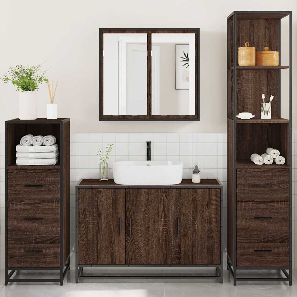 4 Piece Bathroom Furniture Set Brown Oak Engineered Wood