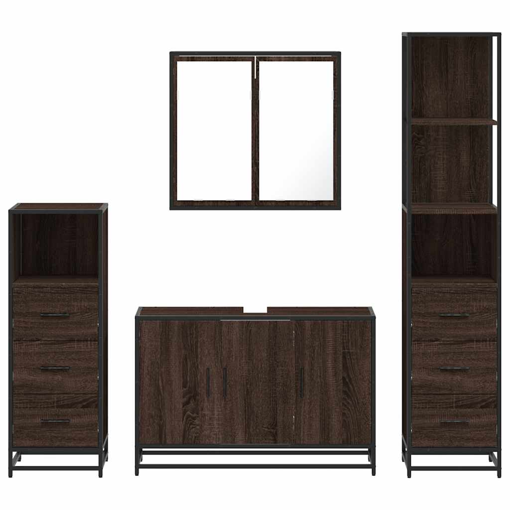4 Piece Bathroom Furniture Set Brown Oak Engineered Wood