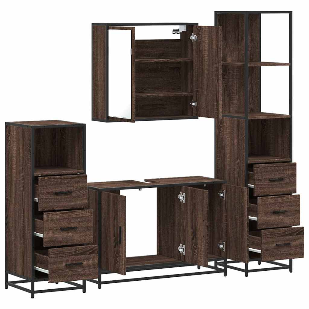 4 Piece Bathroom Furniture Set Brown Oak Engineered Wood
