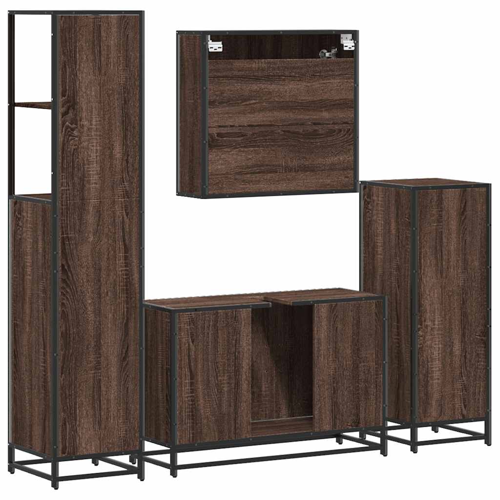 4 Piece Bathroom Furniture Set Brown Oak Engineered Wood