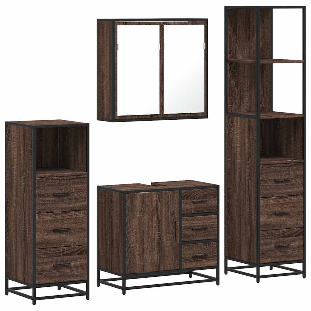 4 Piece Bathroom Furniture Set Brown Oak Engineered Wood