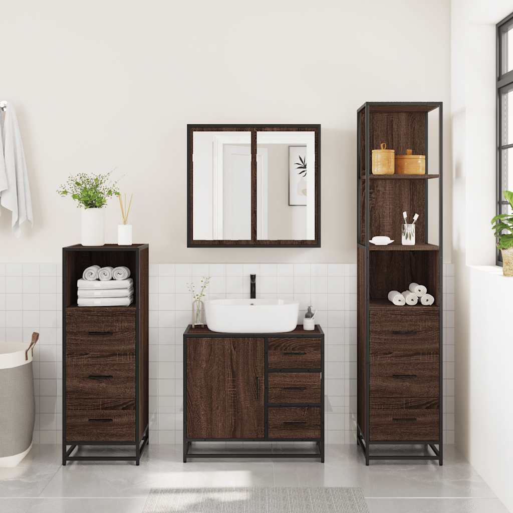 4 Piece Bathroom Furniture Set Brown Oak Engineered Wood