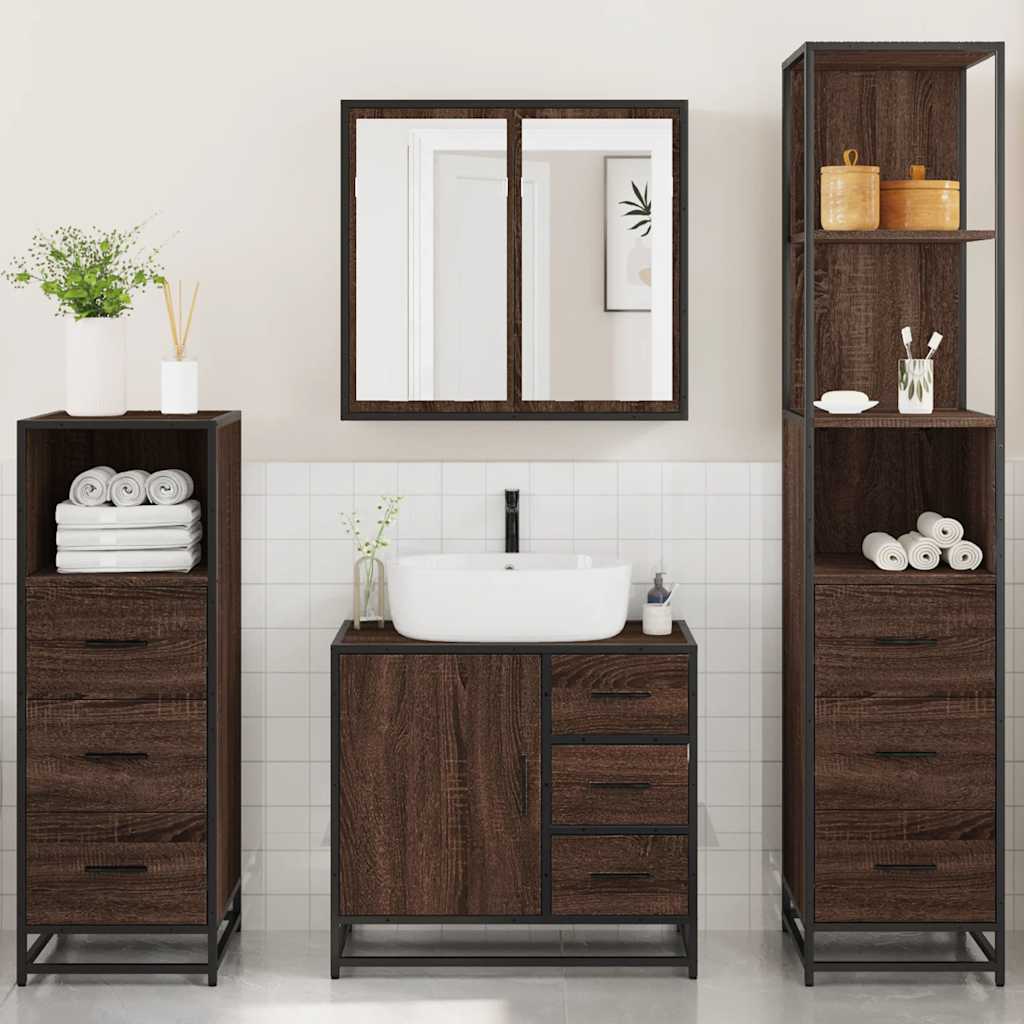 4 Piece Bathroom Furniture Set Brown Oak Engineered Wood