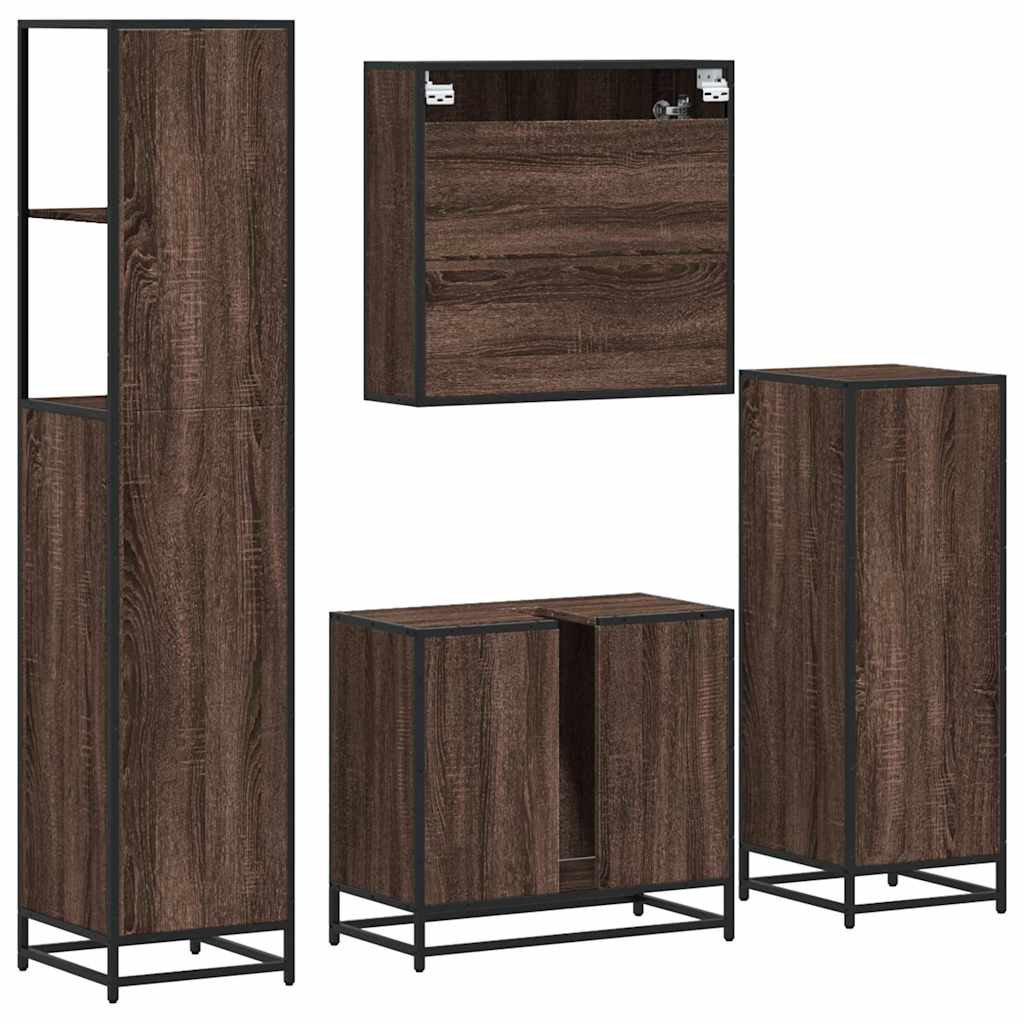 4 Piece Bathroom Furniture Set Brown Oak Engineered Wood