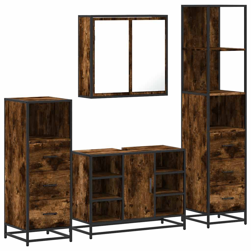4 Piece Bathroom Furniture Set Smoked Oak Engineered Wood