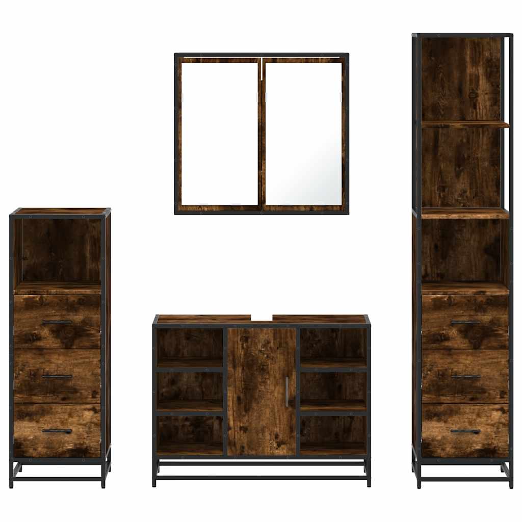 4 Piece Bathroom Furniture Set Smoked Oak Engineered Wood