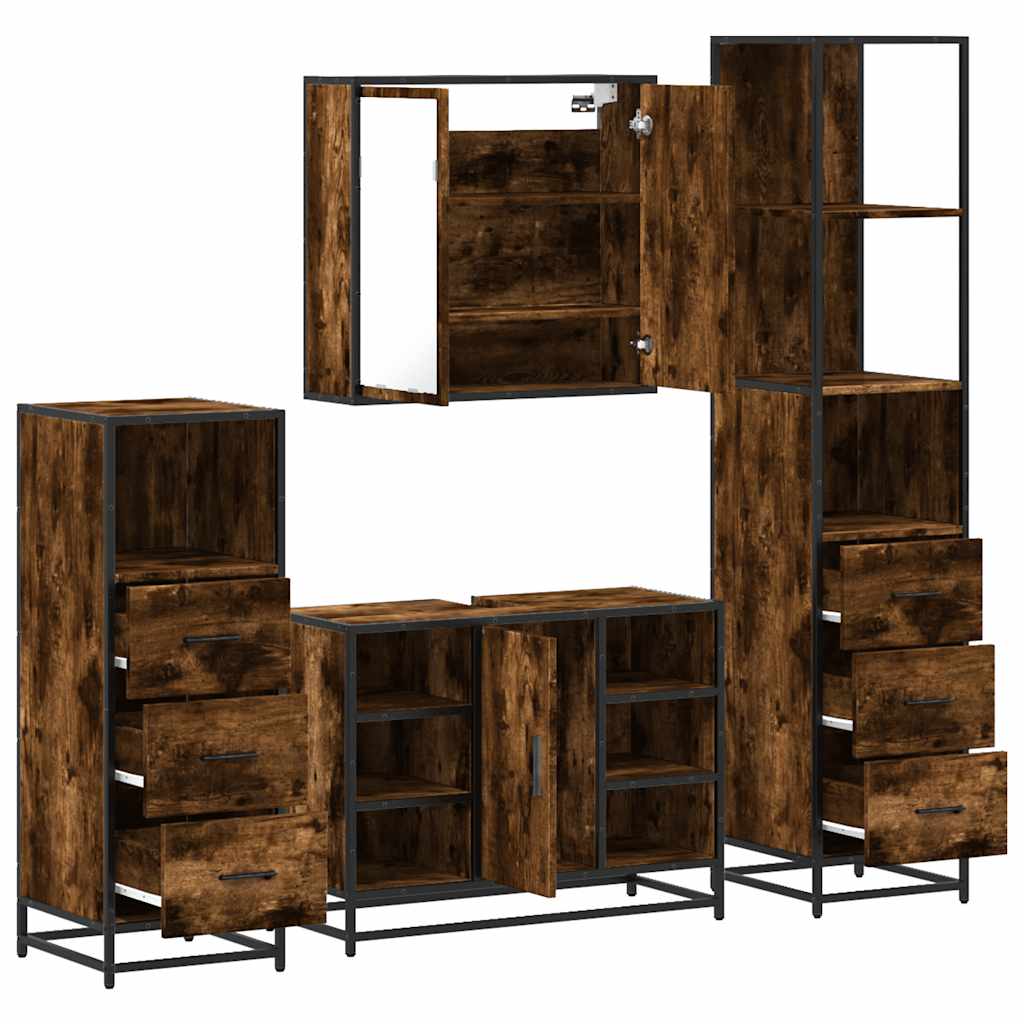 4 Piece Bathroom Furniture Set Smoked Oak Engineered Wood